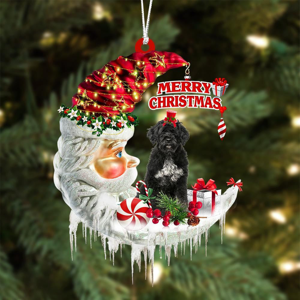 Portuguese Water Dog On The Moon Merry Christmas Hanging Ornament
