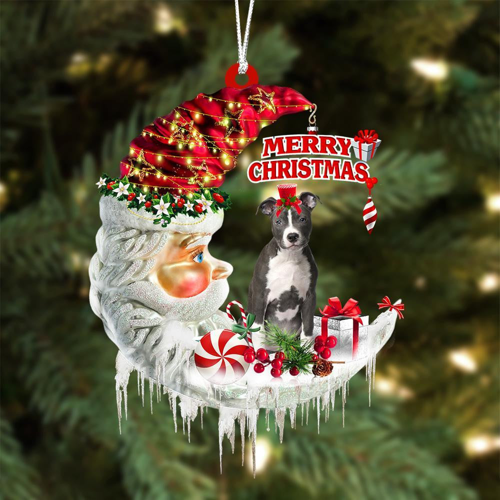 Pit Bull On The Moon Merry Christmas Hanging Ornament