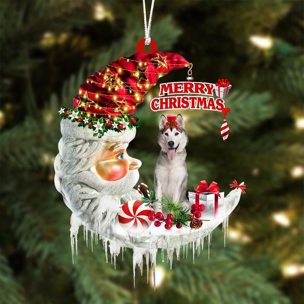 Husky On The Moon Merry Christmas Hanging Ornament
