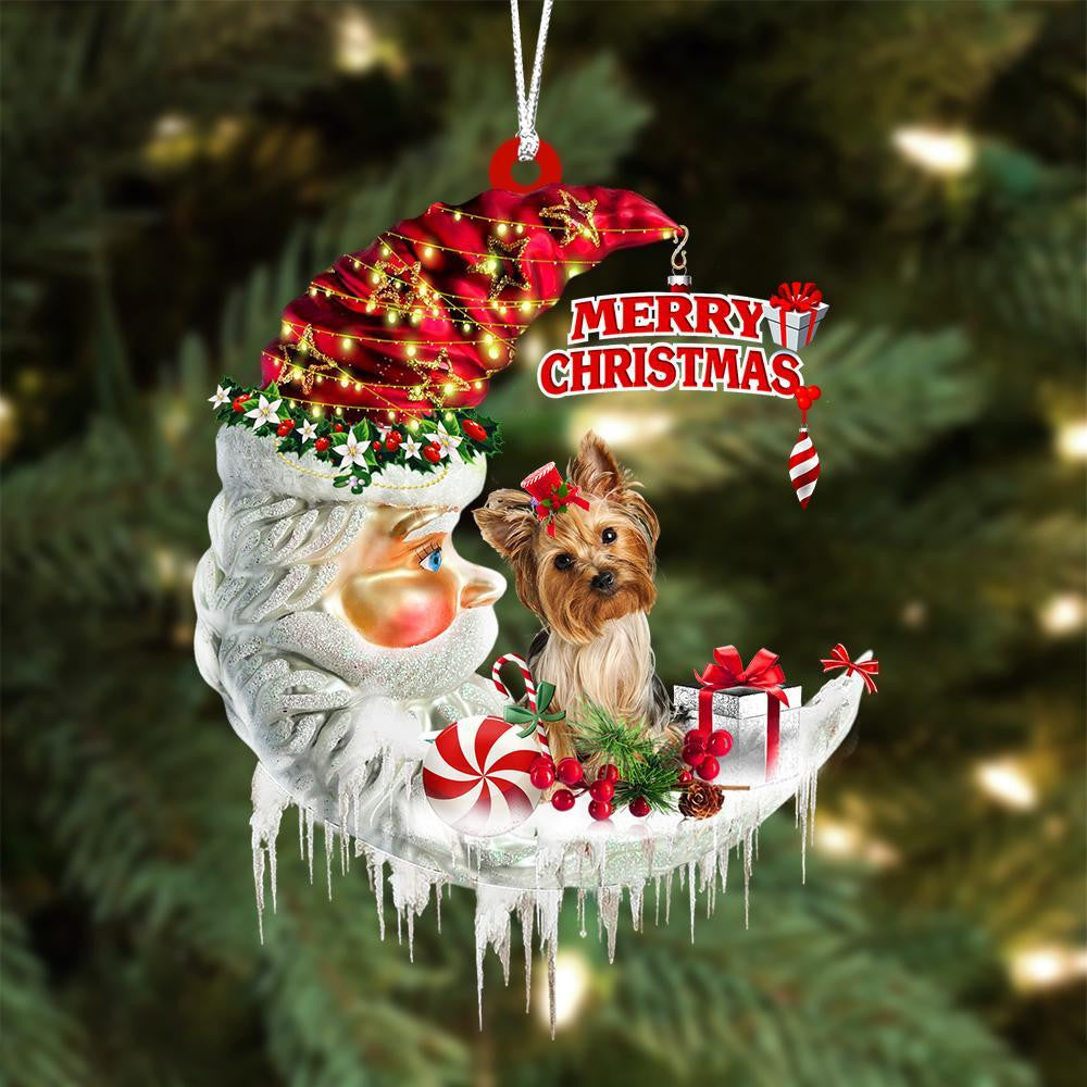 Yorkshire Terrier On The Moon Merry Christmas Hanging Ornament