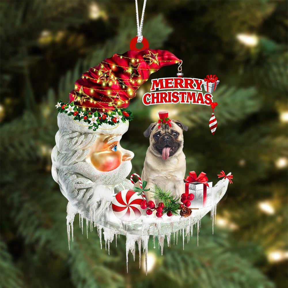 Pug On The Moon Merry Christmas Hanging Ornament