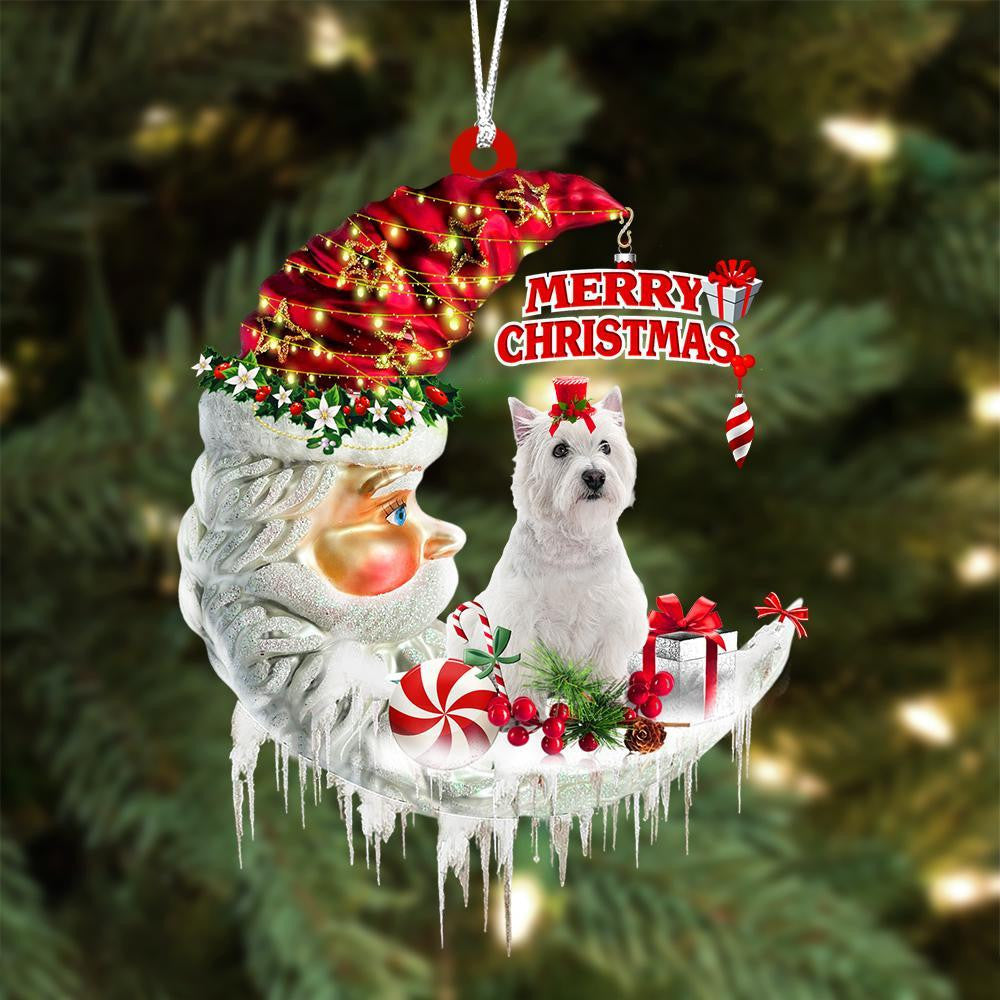 West Highland White Terrier 02 On The Moon Merry Christmas Hanging Ornament