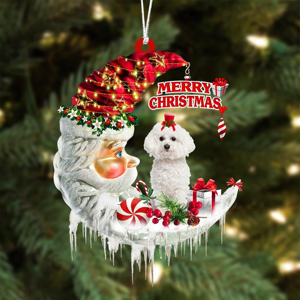 Bichon Frise On The Moon Merry Christmas Hanging Ornament