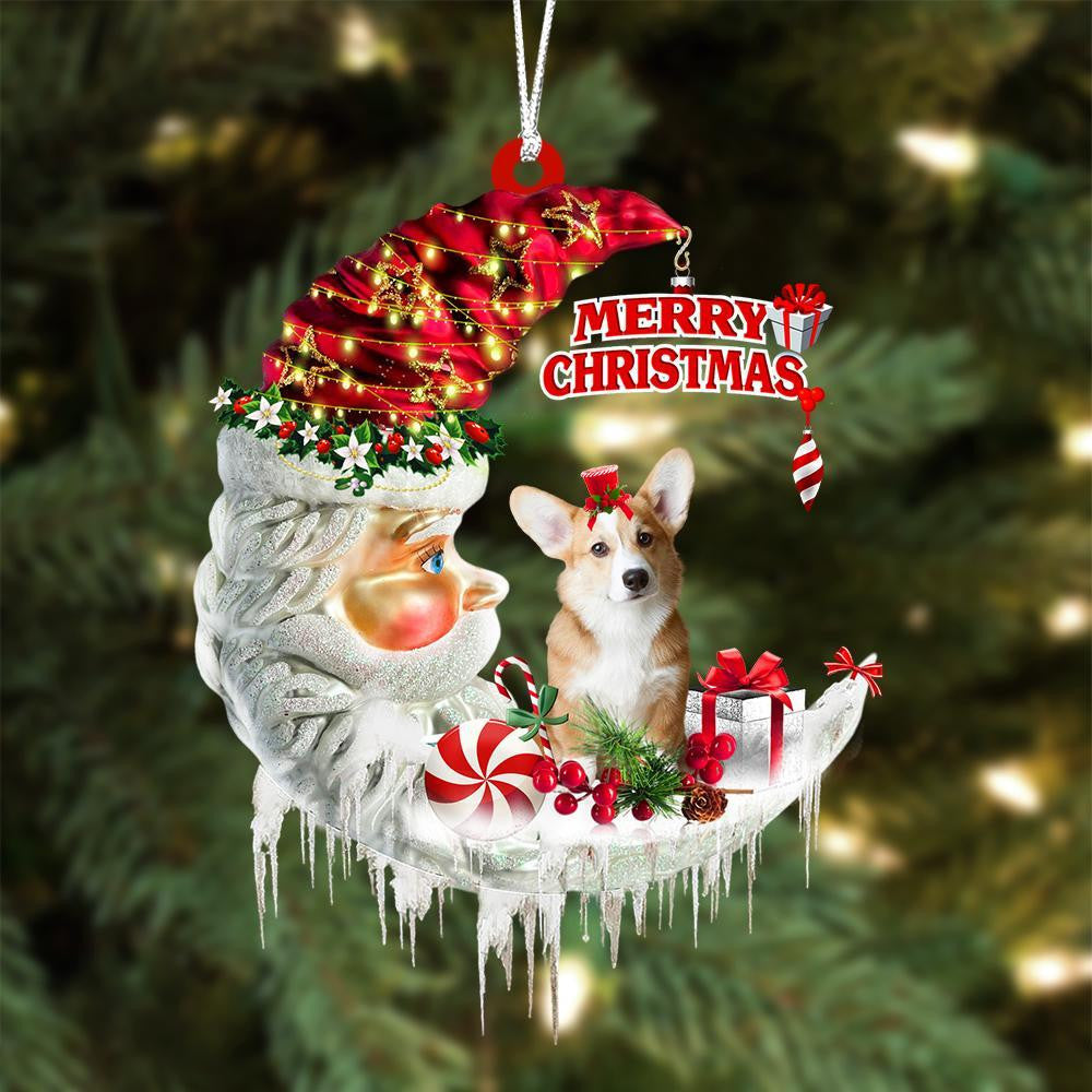 Corgi On The Moon Merry Christmas Hanging Ornament