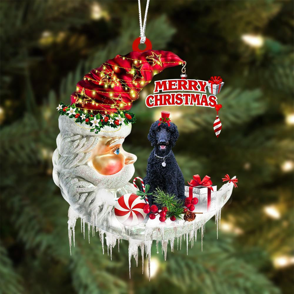Black Poodle On The Moon Merry Christmas Hanging Ornament
