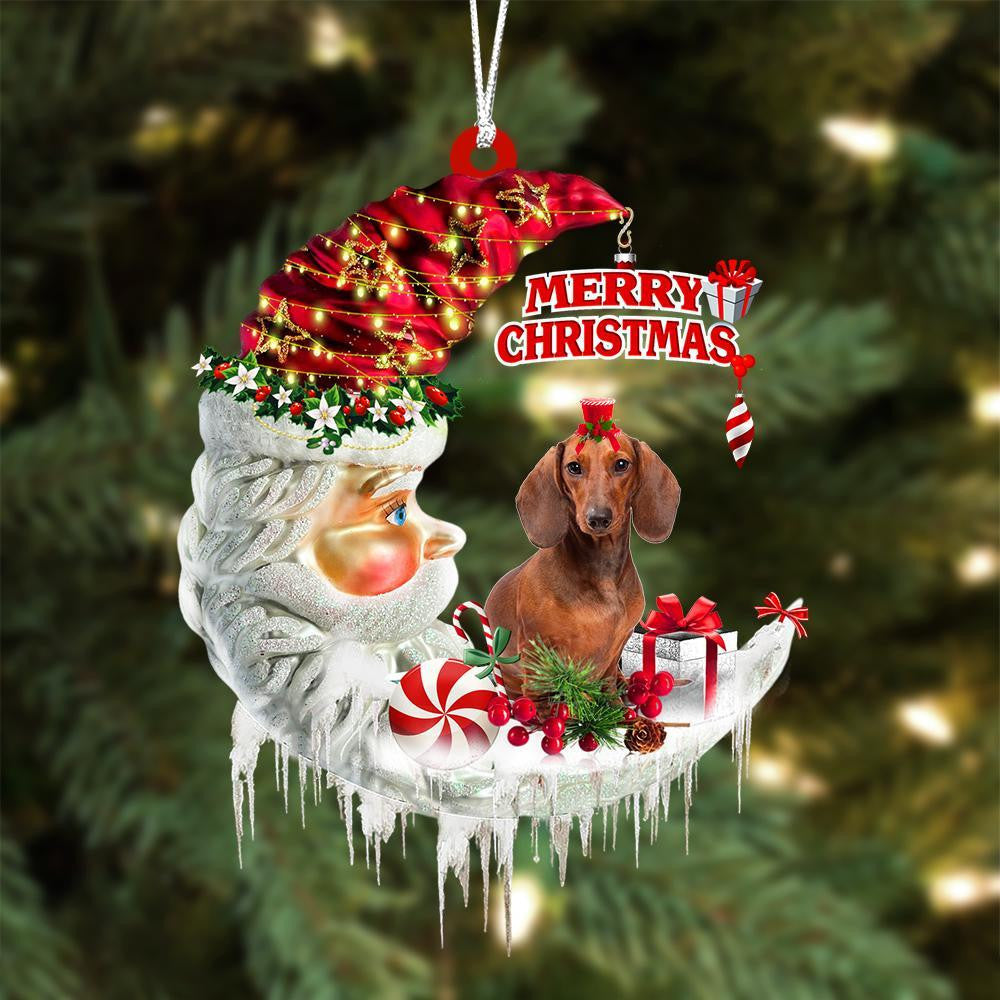 Dachshund On The Moon Merry Christmas Hanging Ornament