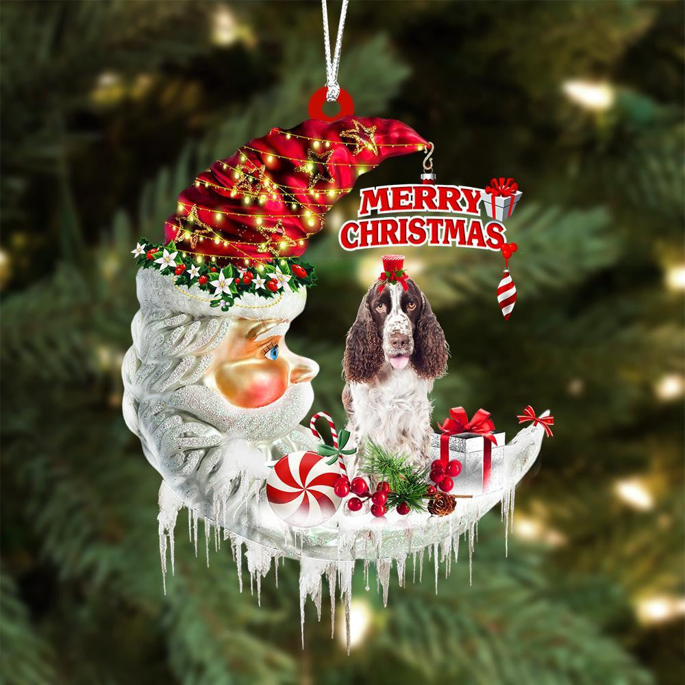 English Springer Spaniel On The Moon Merry Christmas Hanging Ornament