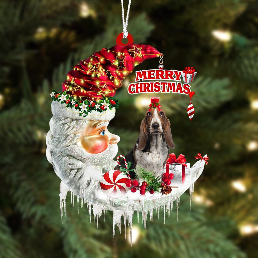 Basset Hound On The Moon Merry Christmas Hanging Ornament