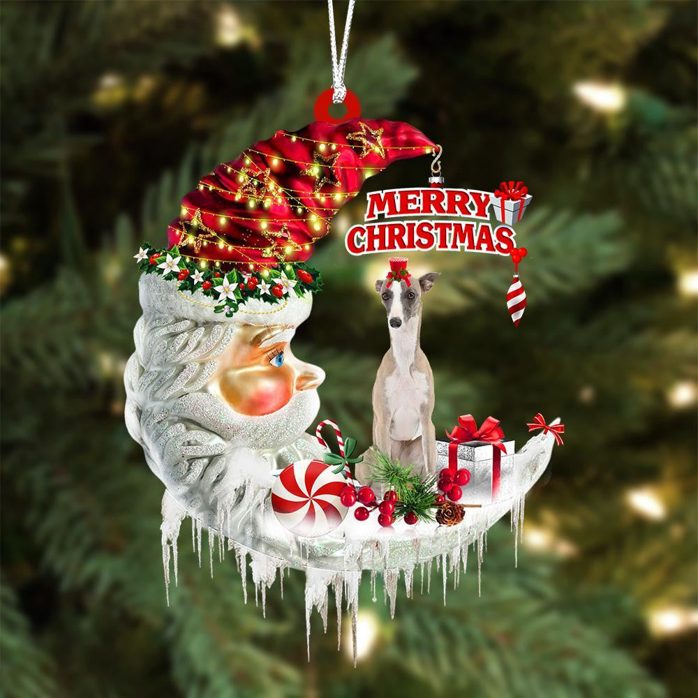Whippet On The Moon Merry Christmas Hanging Ornament