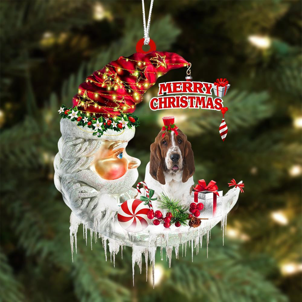 Basset Hound On The Moon Merry Christmas Hanging Ornament