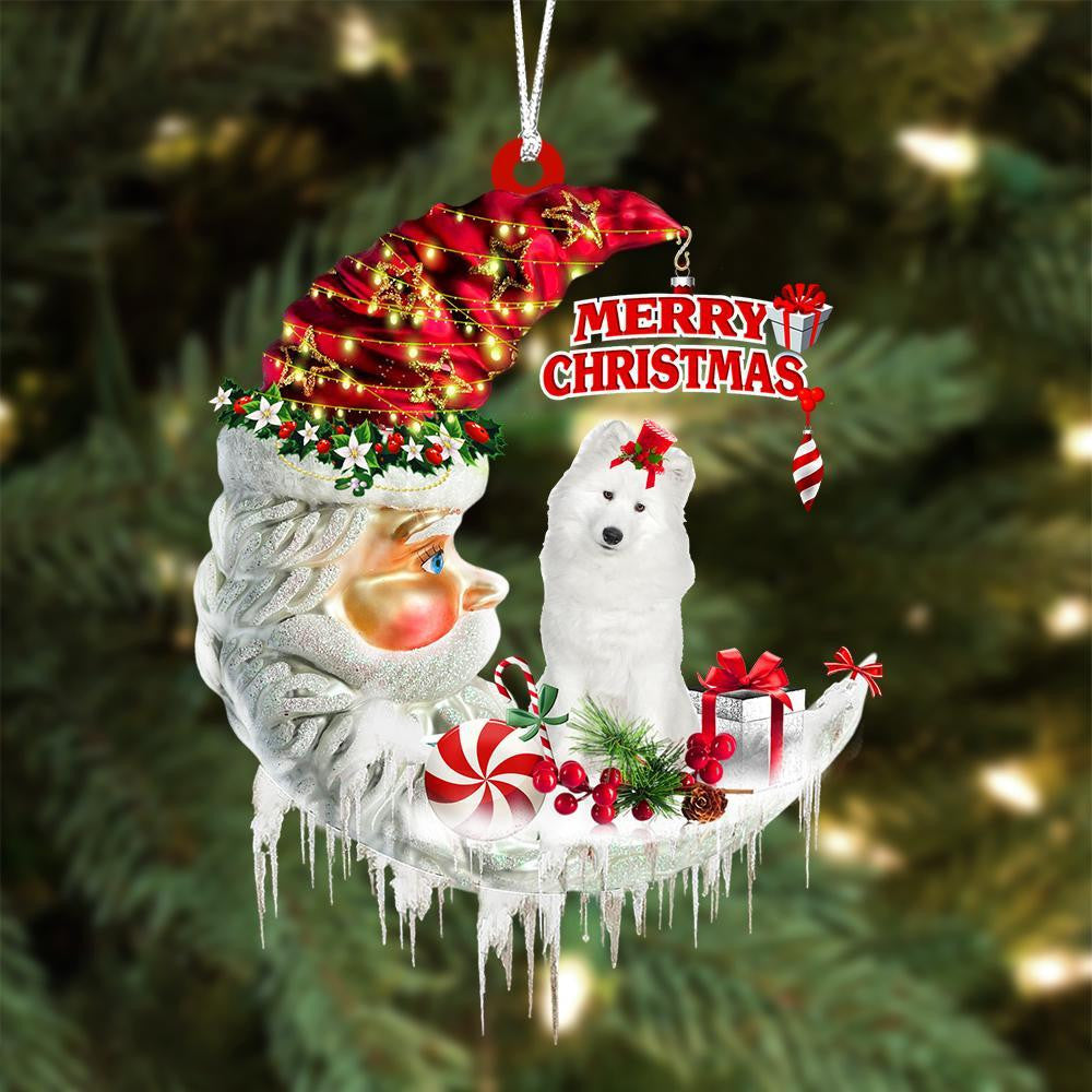 Samoyed On The Moon Merry Christmas Hanging Ornament