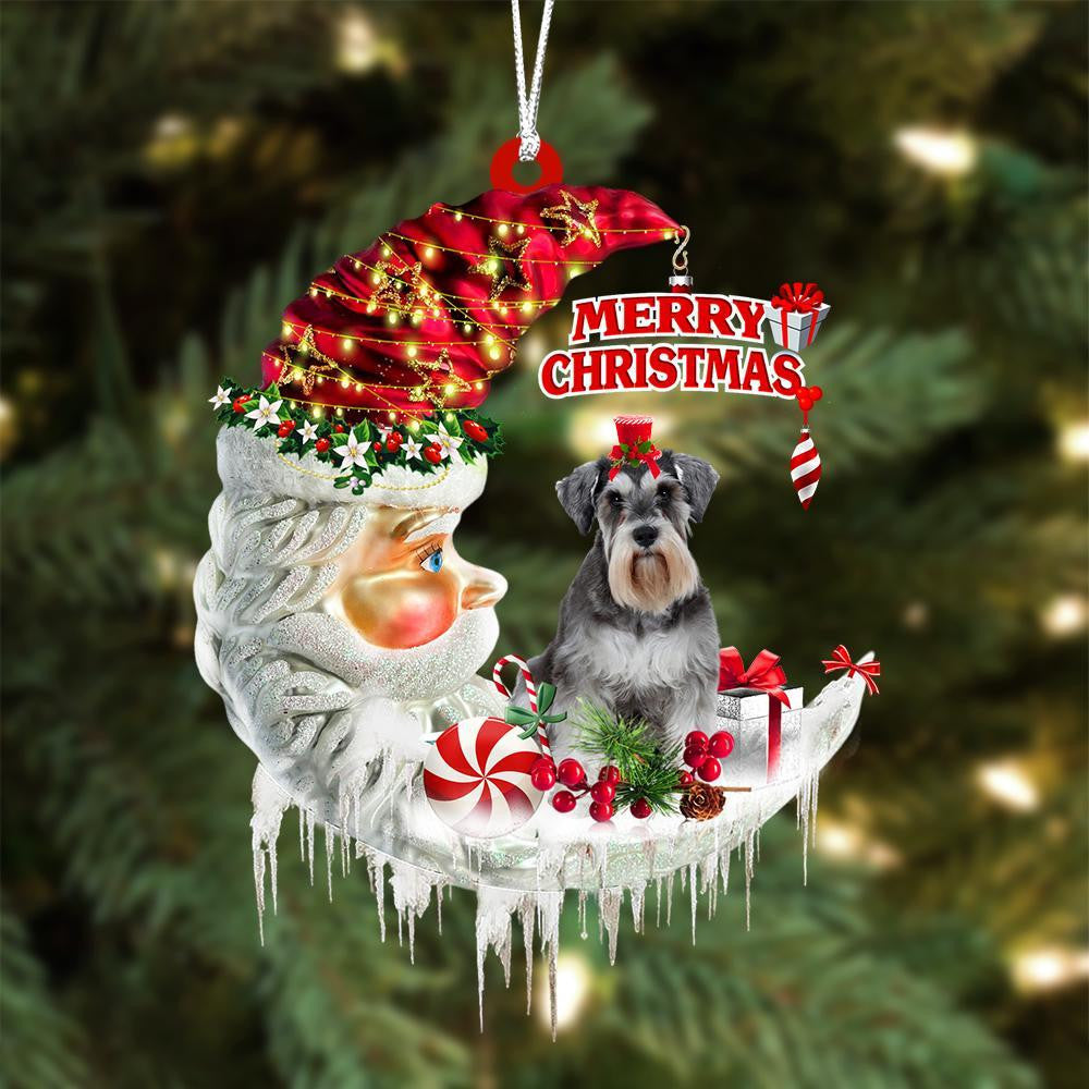 Schnauzer On The Moon Merry Christmas Hanging Ornament
