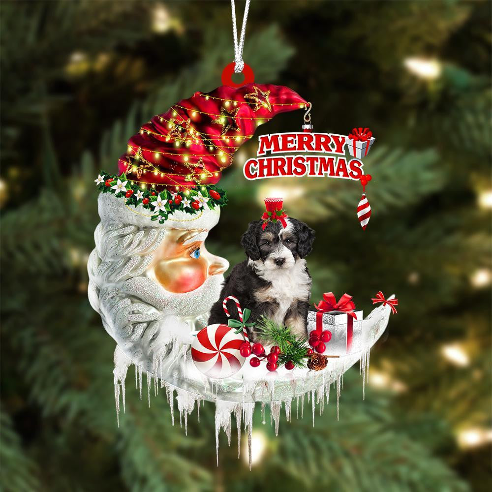 Bernedoodle On The Moon Merry Christmas Hanging Ornament