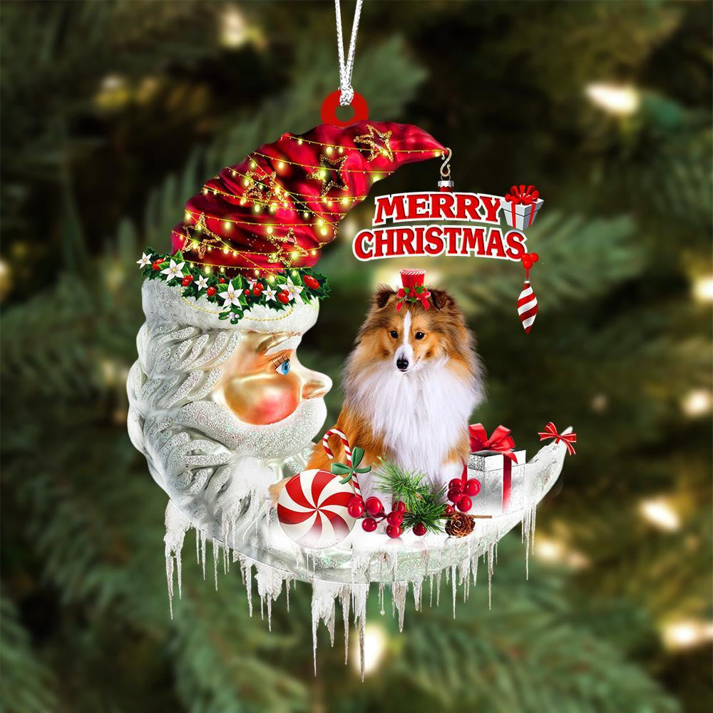 Shetland Sheepdog On The Moon Merry Christmas Hanging Ornament