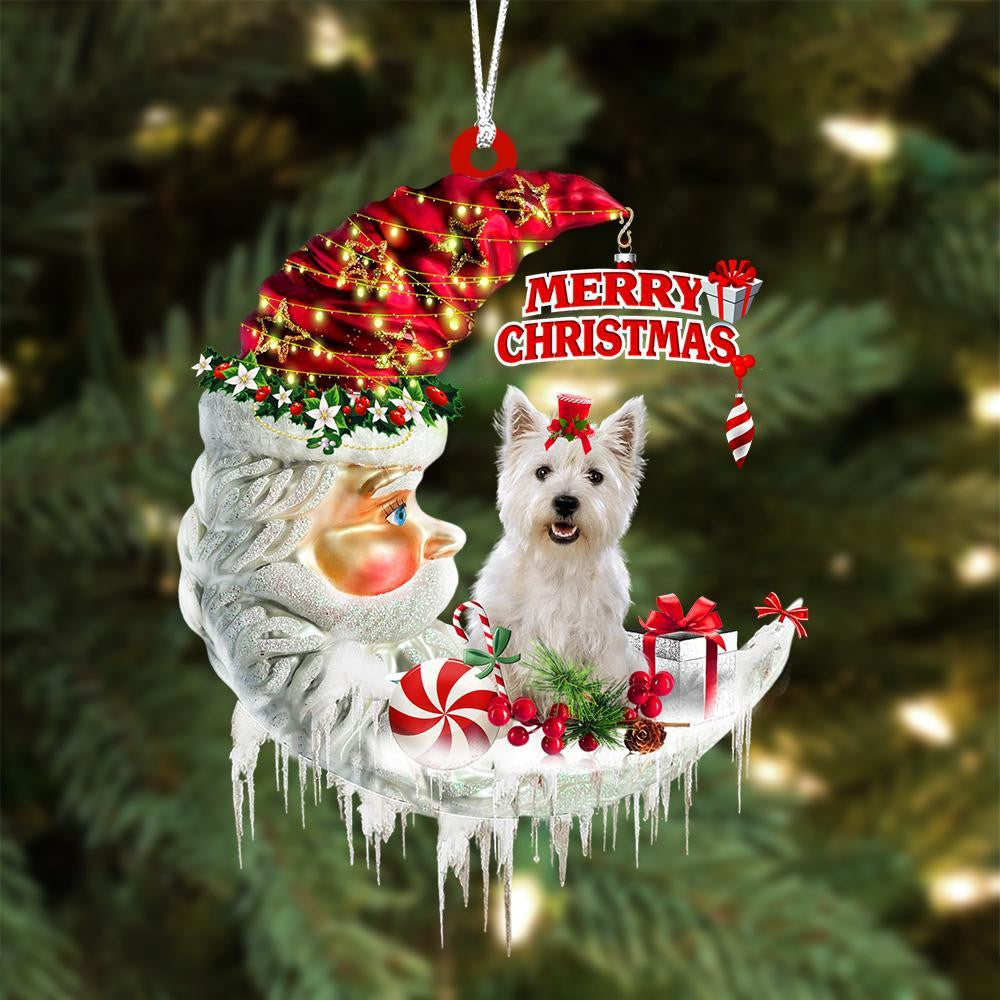 West Highland White Terrier On The Moon Merry Christmas Hanging Ornament
