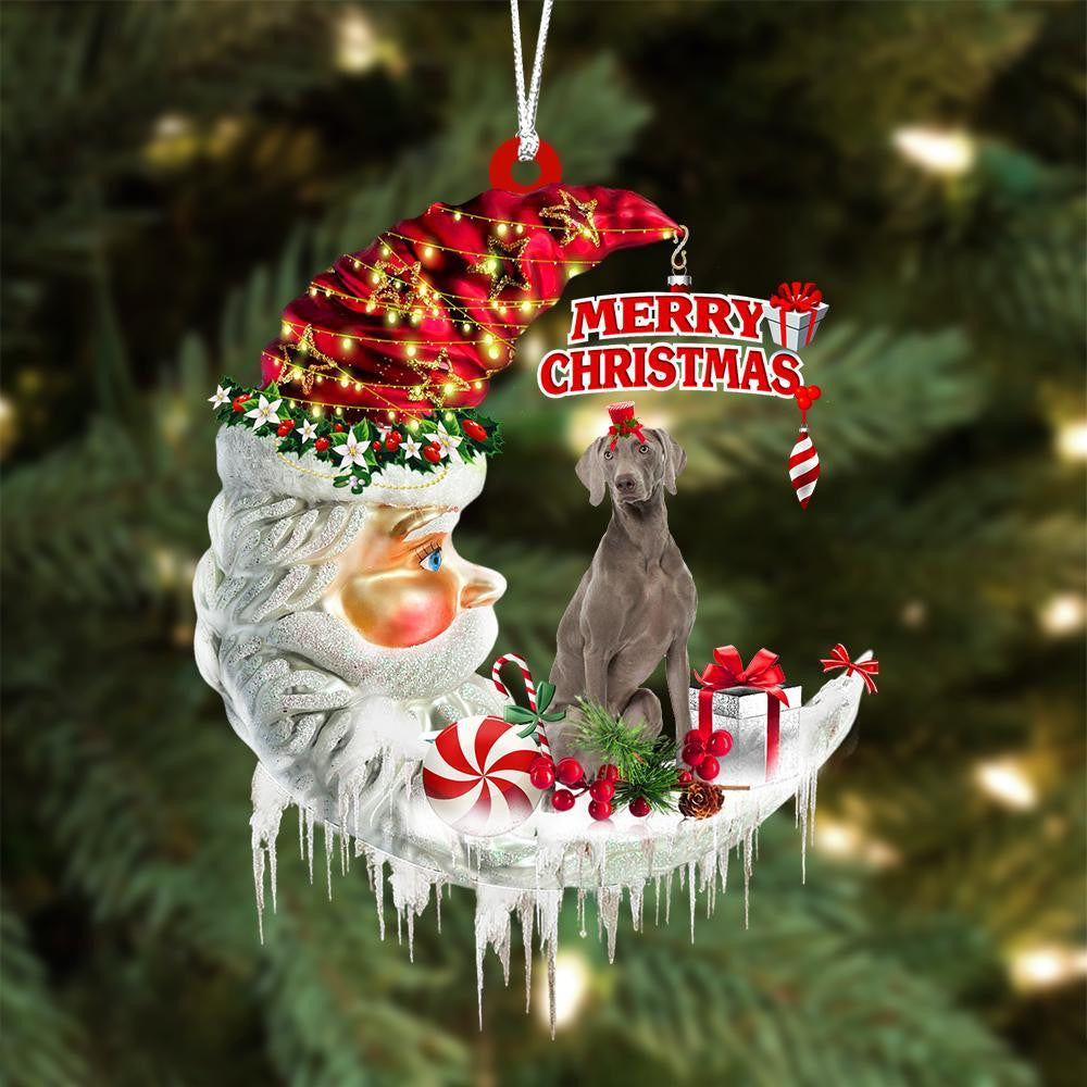 Weimaraner On The Moon Merry Christmas Hanging Ornament