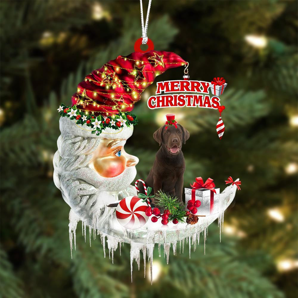 Chocolate Labrador Retriever On The Moon Merry Christmas Hanging Ornament