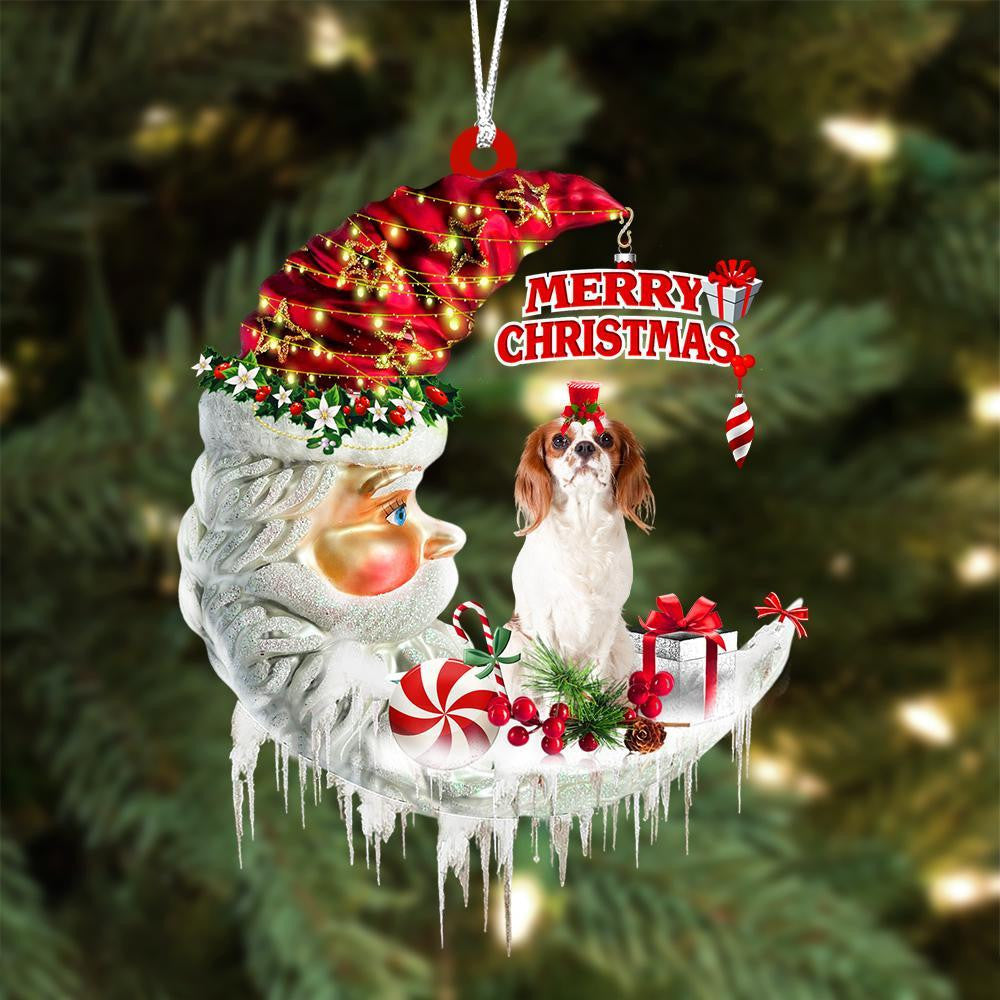 Cavalier King Charles Spaniel On The Moon Merry Christmas Hanging Ornament