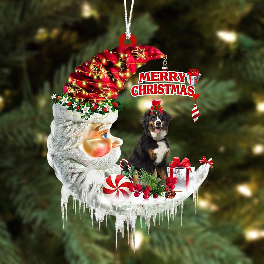 Bernese Mountain On The Moon Merry Christmas Hanging Ornament