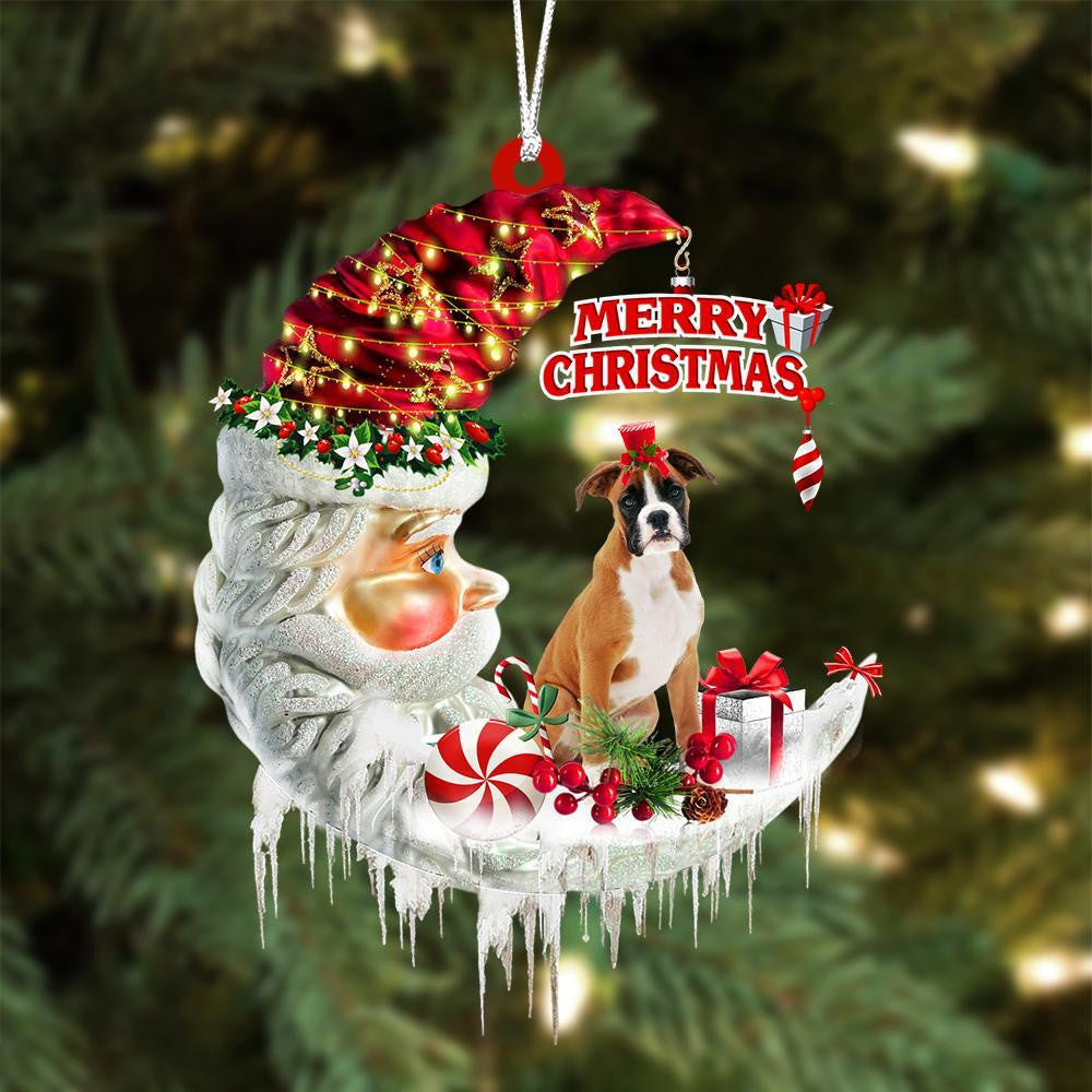Boxer On The Moon Merry Christmas Hanging Ornament