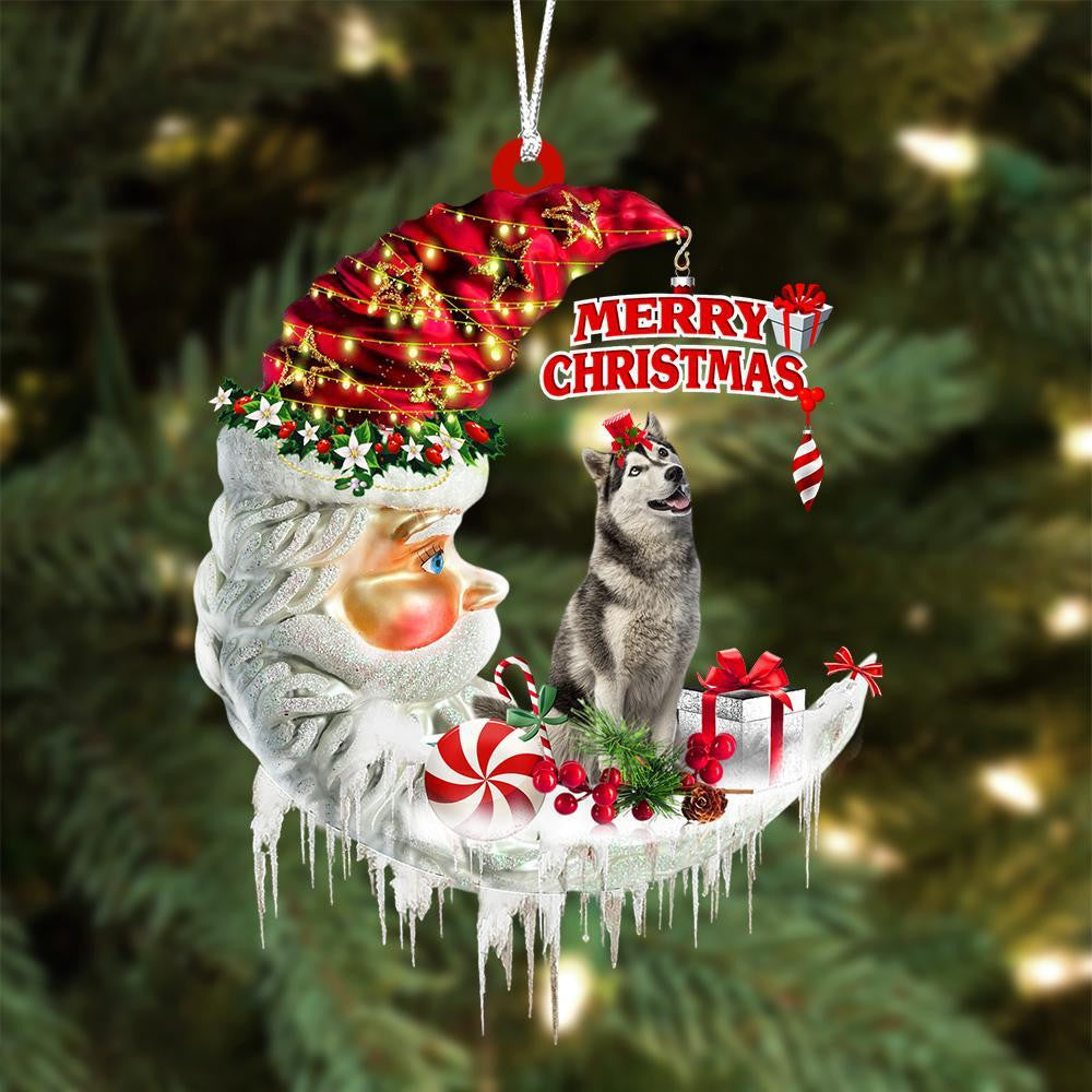 Husky On The Moon Merry Christmas Hanging Ornament