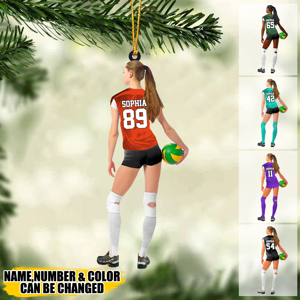 Personalized Girl/Female/Woman Volleyball Players Holding Ball Acrylic Christmas Ornament - Gift For Volleyball Players