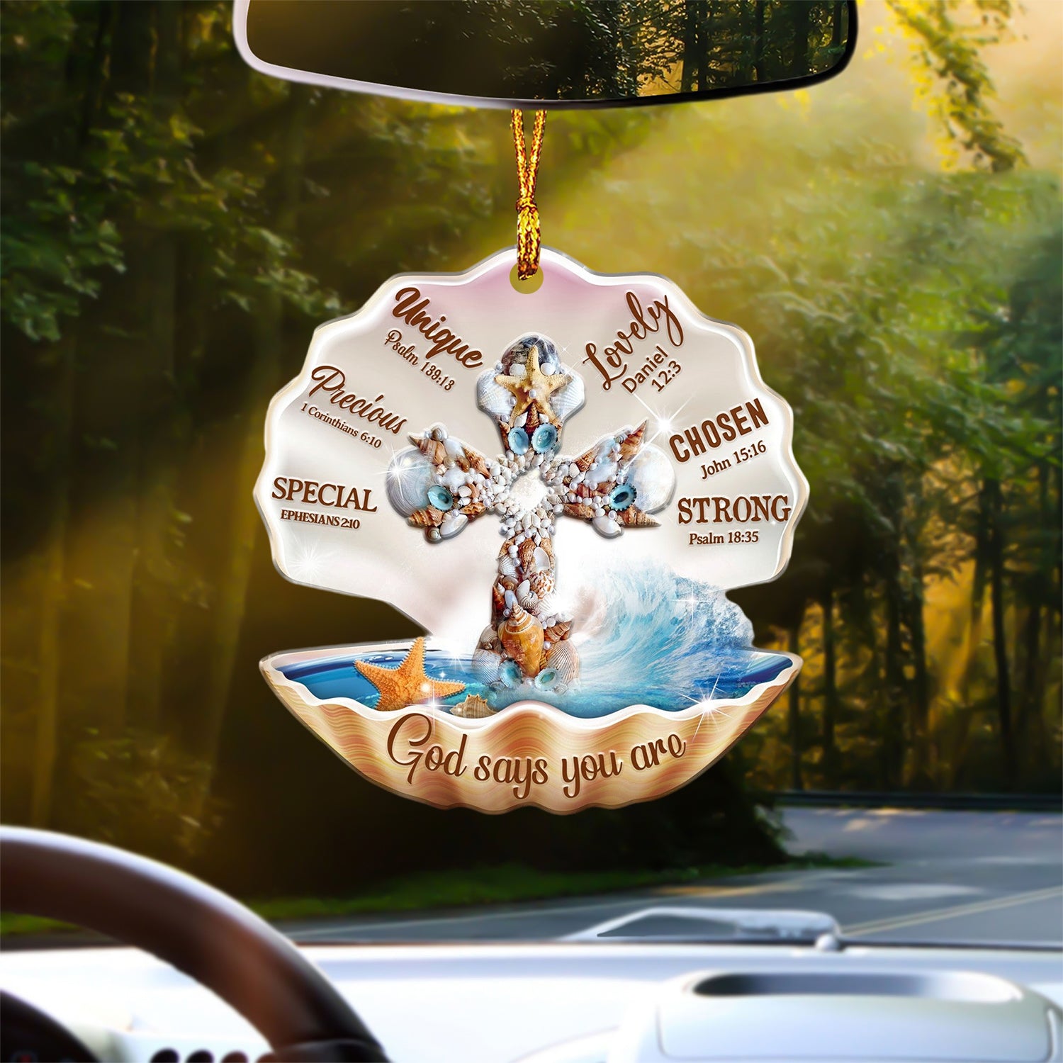 God Says You Are Cross In Seashell - Two sides ornament