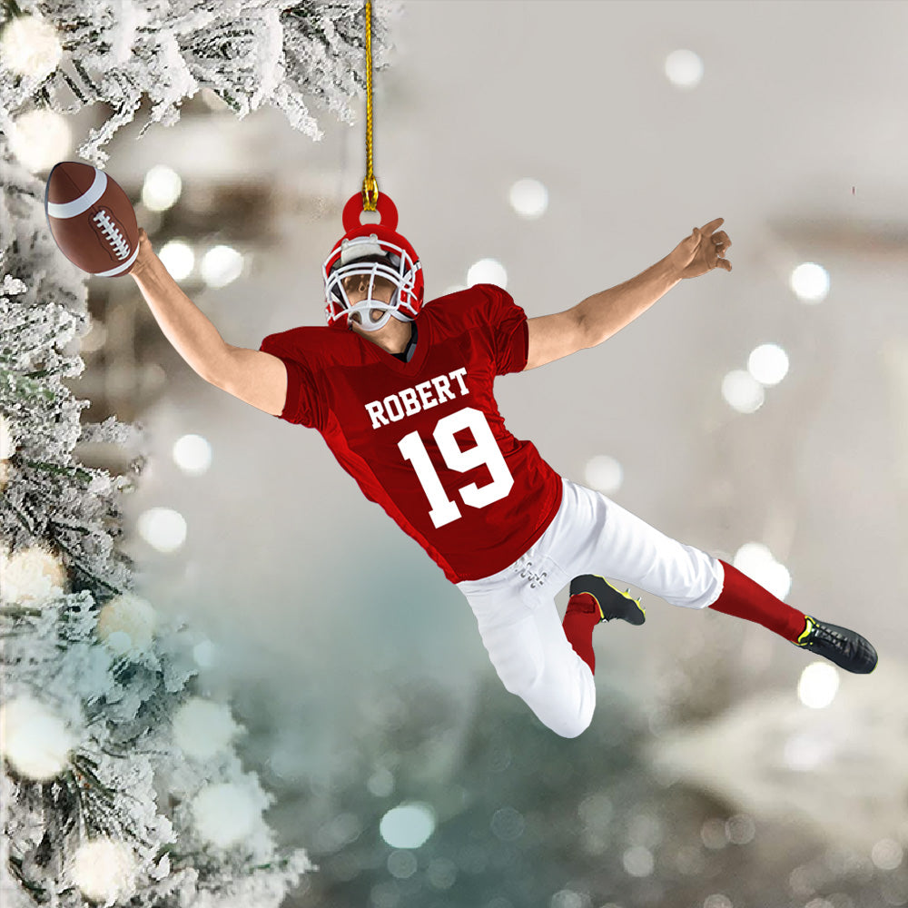 Personalized American Football PlayerJumping Christmas Ornament
