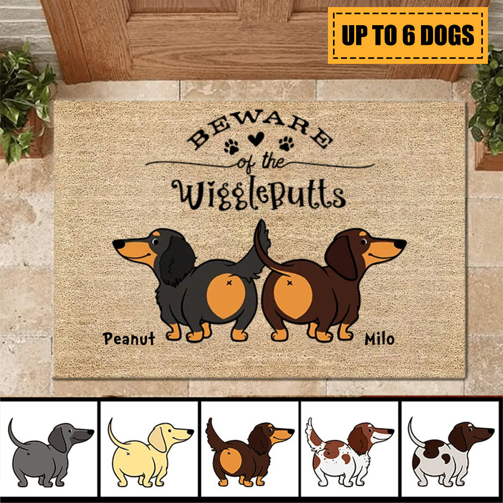 Wiggle Butt Club Dachshund Dog Personalized Doormat OKBANDS
