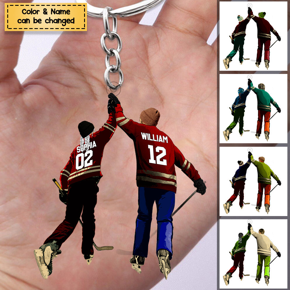Custom Personalized Ice Hockey Couples Acrylic Keychain, Hockey Gifts