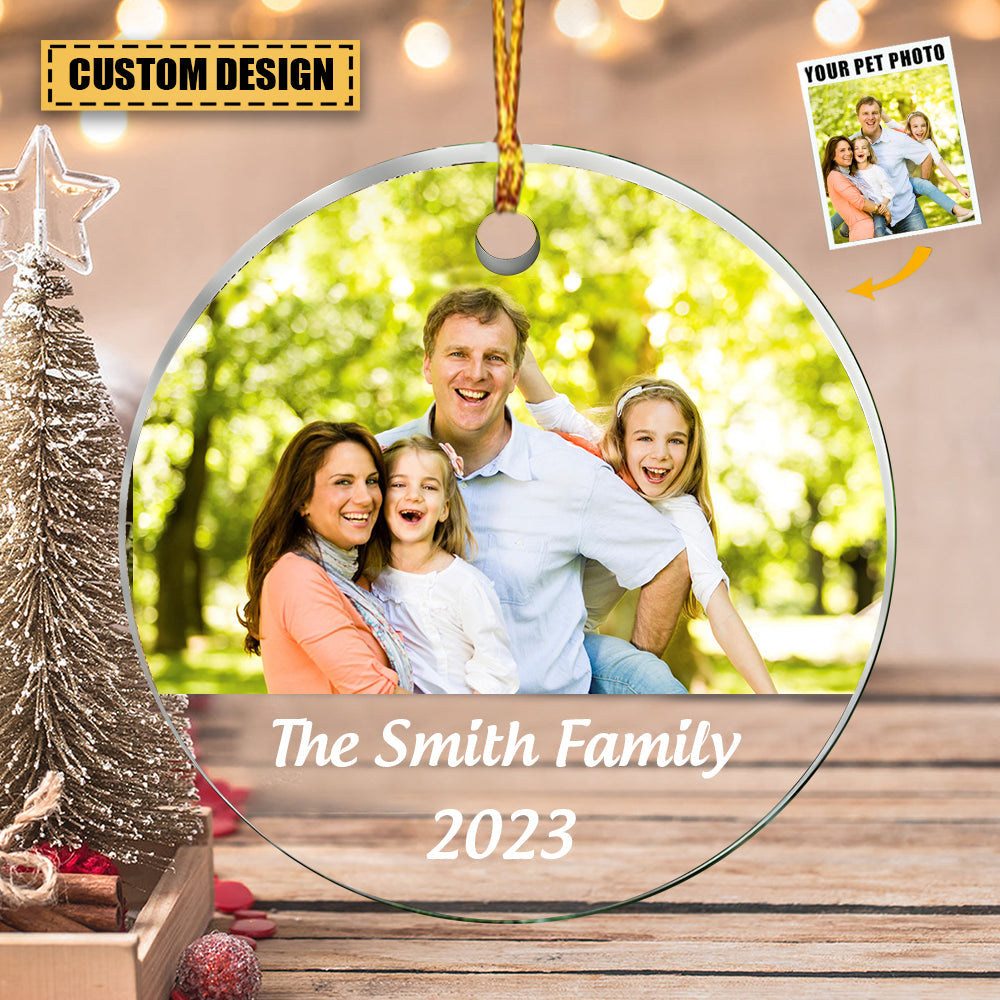 Custom Family Photo And Family Name Acrylic Christmas Ornament Gift