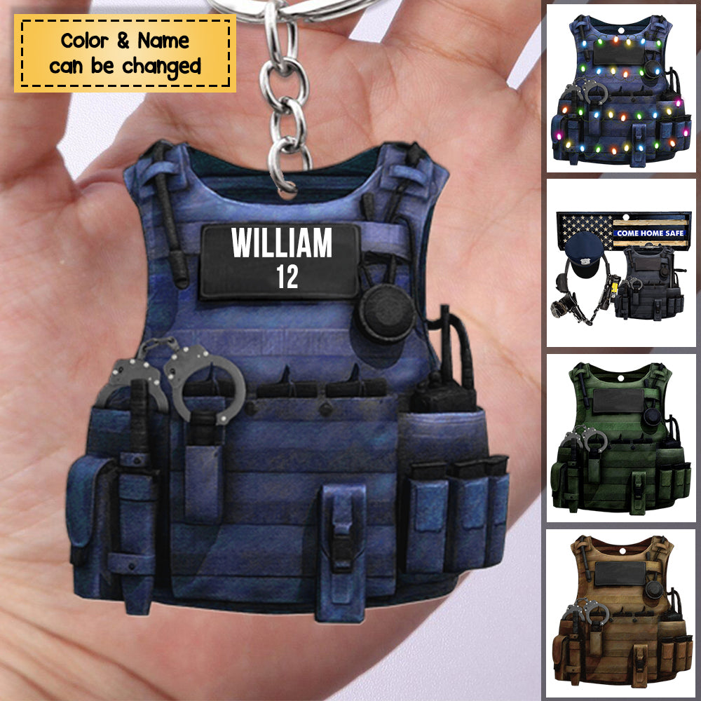 Police Bulletproof Vest, Personalized Keychain, Gift For Police Office