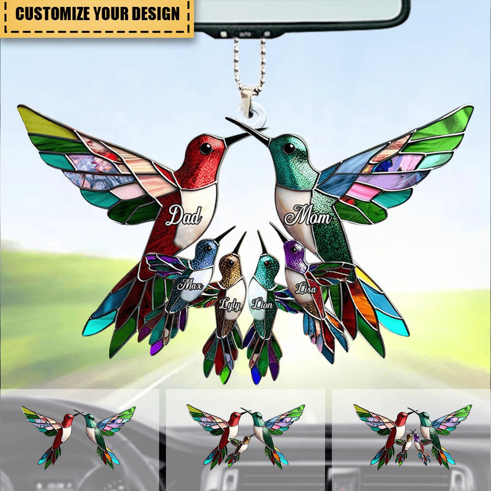 Family Members Hummingbird Together Personalized Acrylic Car Ornament