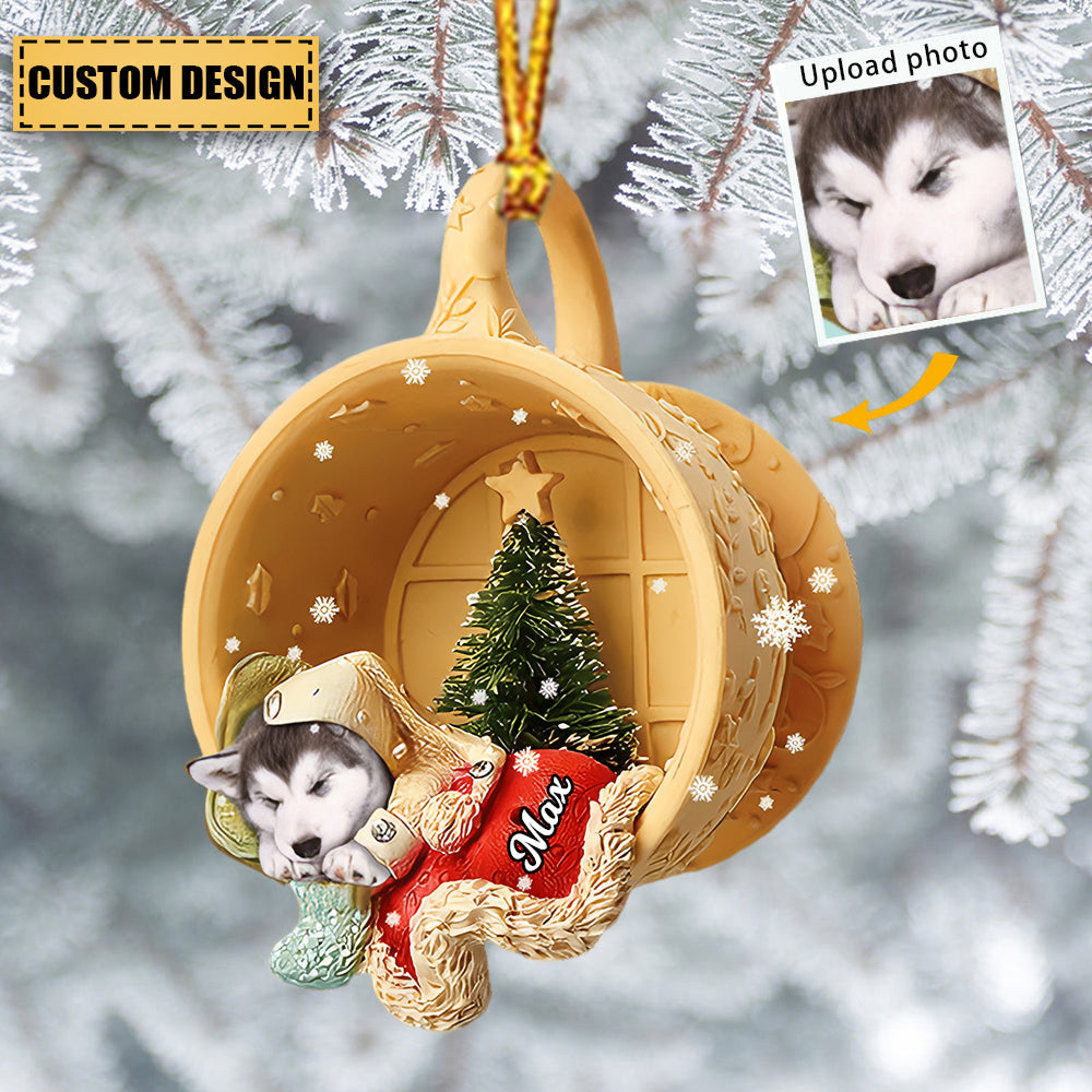Personalized Pet Sleeping In A Tiny Cup Christmas Ornament-Gift For Pet Lover