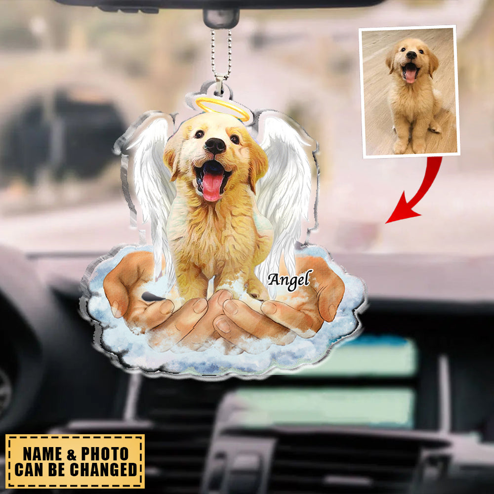 Pet Lovers Gifts - In The Hands Of God - Custom Acrylic Memorial Ornament Upload Photo