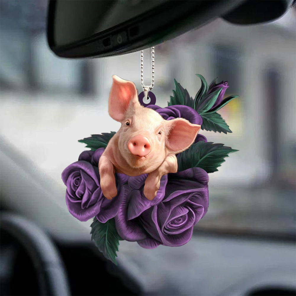 Pig In Purple Rose Car Hanging Ornament