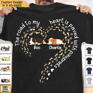 Custom Personalized Memorial Dog T Shirt - Gift Idea For Dog Lovers/Dog Owners - The Road To My Heart Is Paved With Pawprints