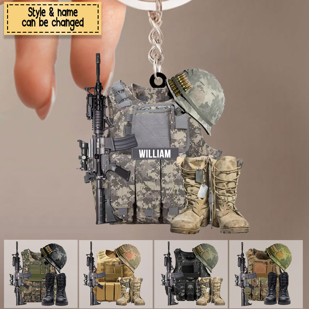Custom Personalized Military Uniform Acrylic Krychain - Gift Idea For Veterans/ Military Gift