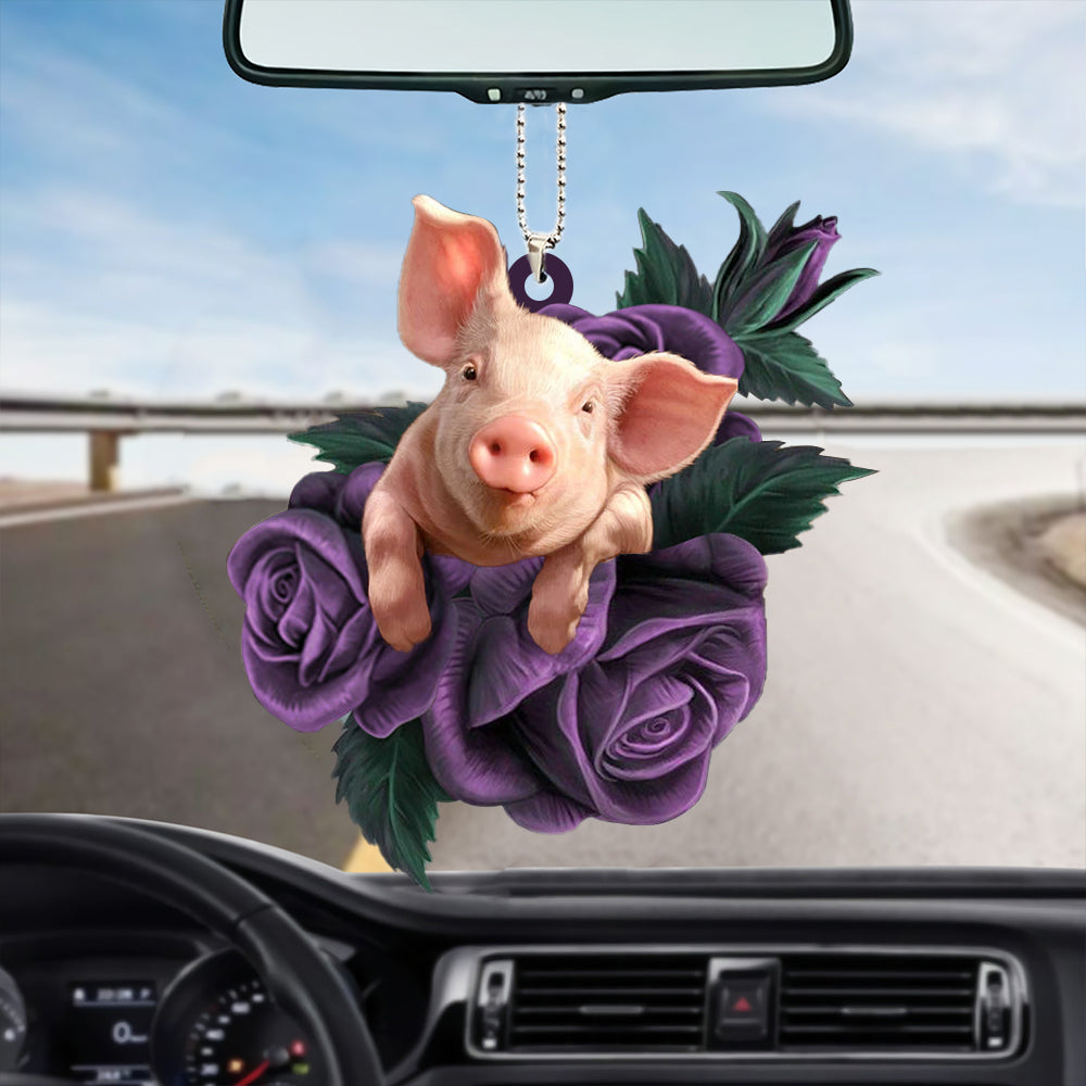 Pig In Purple Rose Car Hanging Ornament