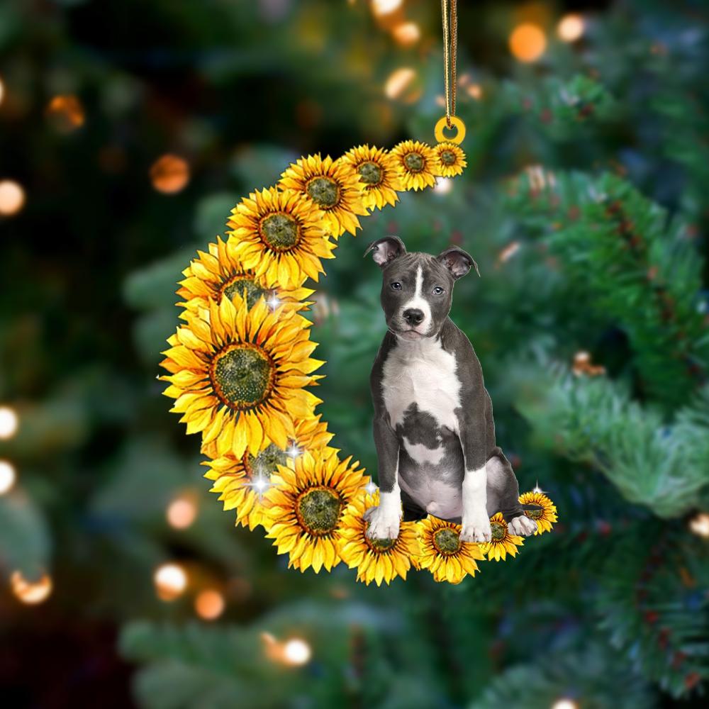 Pitbull On Sunflower Moon Ornament