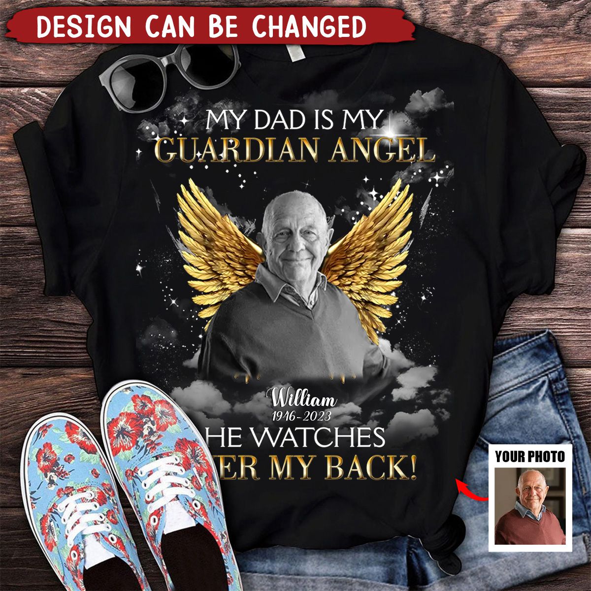 Custom Memorial Mom/ Dad T-shirt - Upload Photo - Memorial Gift Idea For Family Member - My Mom Is My Guardian Angel