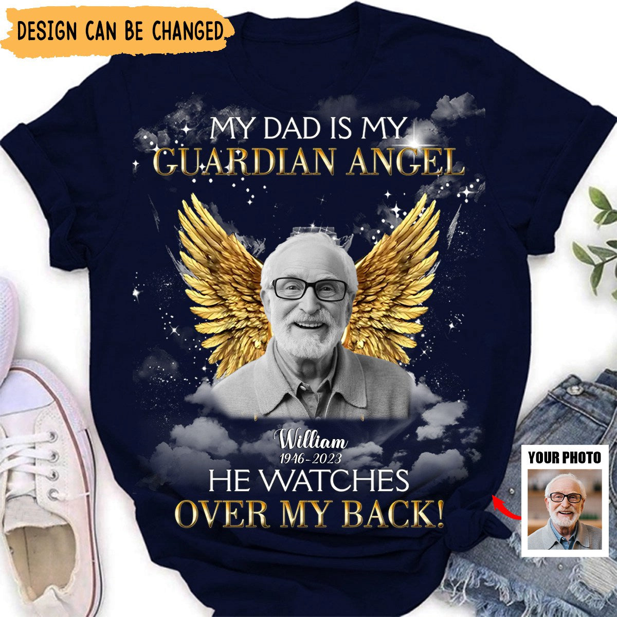 Custom Memorial Mom/ Dad T-shirt - Upload Photo - Memorial Gift Idea For Family Member - My Mom Is My Guardian Angel