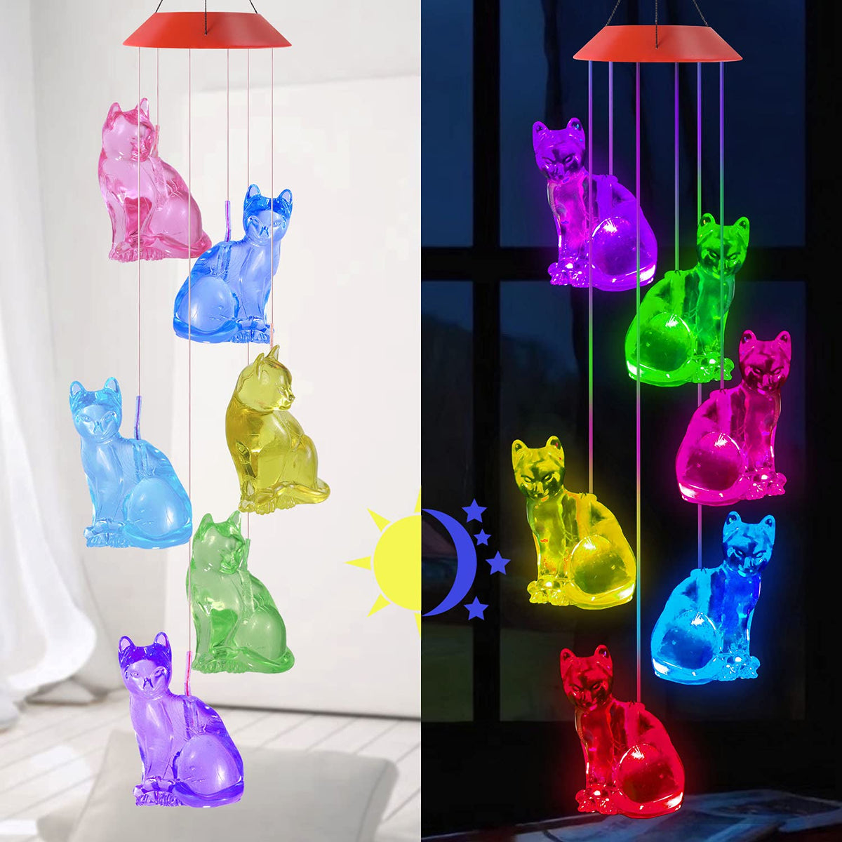 Solar Cat Wind Chime Light