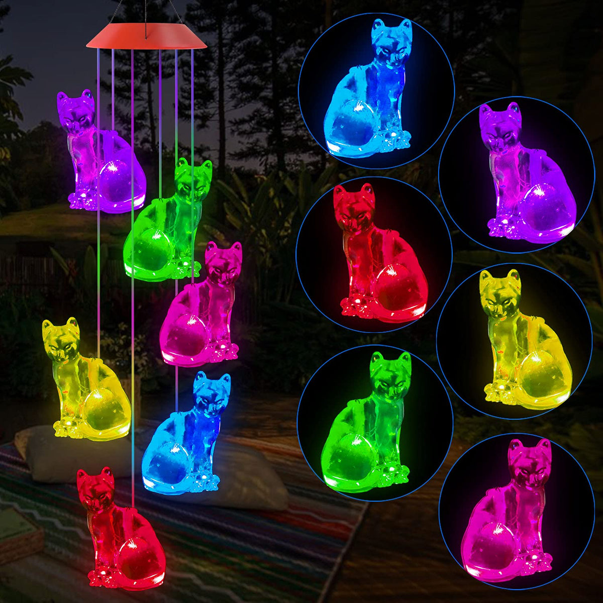 Solar Cat Wind Chime Light