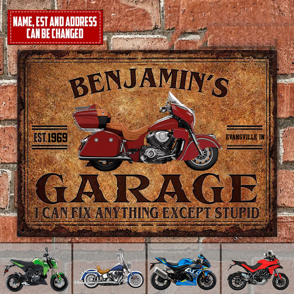 Motorcycle Sign, Workshop, Motorbike Personalized Garage Metal Sign ...