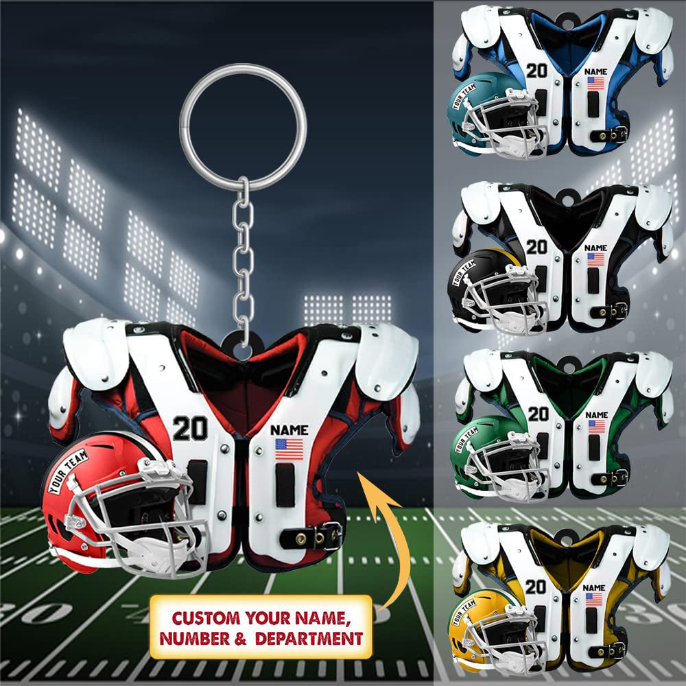 Personalized American Football Shoulder Pads And Helmet Acrylic Keycha