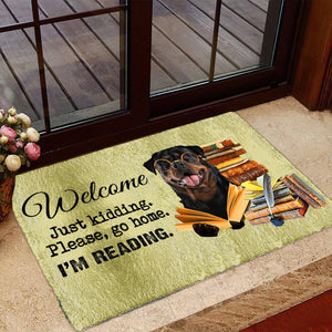 Rottweiler Doormat-Welcome.Just kidding. Please, go home. I'm Reading.