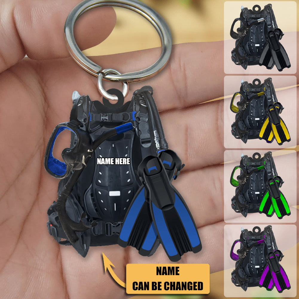 Diver Keychain Scuba Diving Scuba Gear - Personalized Flat Acrylic Keychain - OKBANDS
