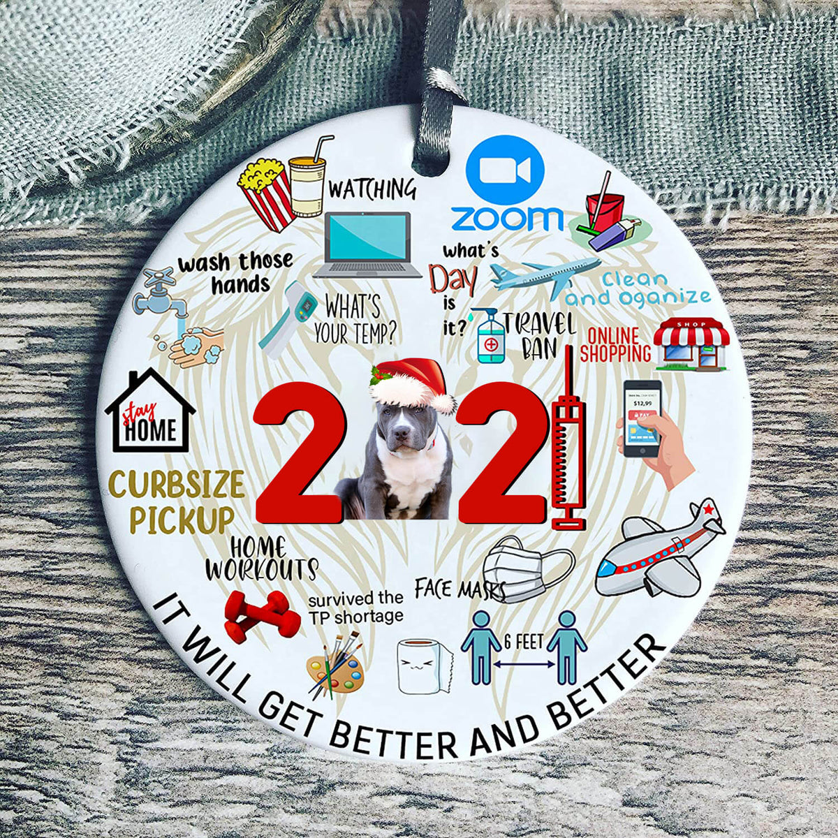 American Pit Bull-01 Covid Commemorative Ornament 2021 Christmas Tree Ornaments