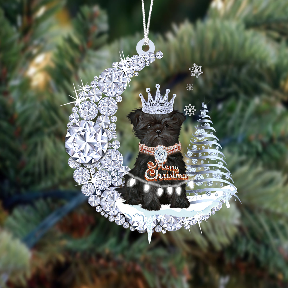Affenpinschers Dog (2)Diamond Moon Merry Christmas Ornament